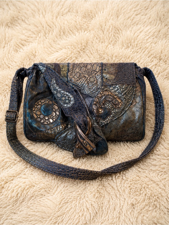 Alentino NAS Handbags - Metallic Blue Patterned Shoulder Bag